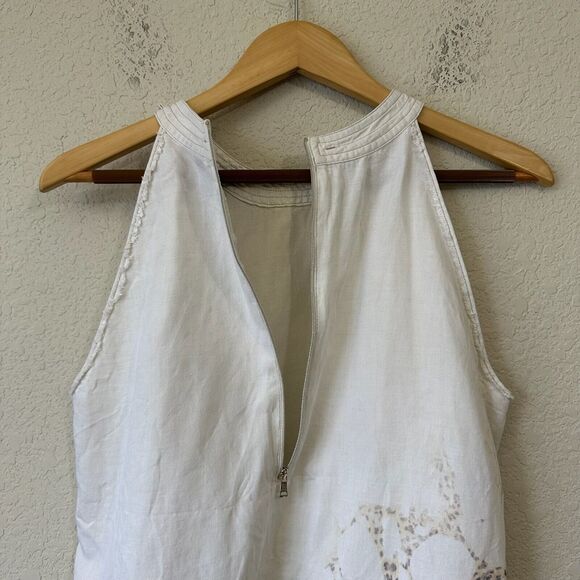MARC CAIN Top White Animal Print Sleeveless Fringed Cotton Blend - Picture 7 of 12